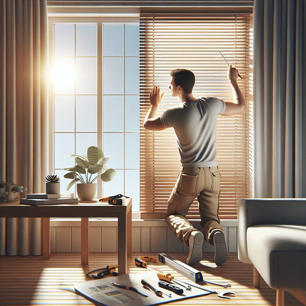 how to repair vertical blinds at home - Homeowner repairing vertical blind by realigning slats near window with daylight stre...
